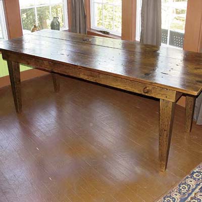 custom handcrafted table made with salvaged and deconstructed pine woods