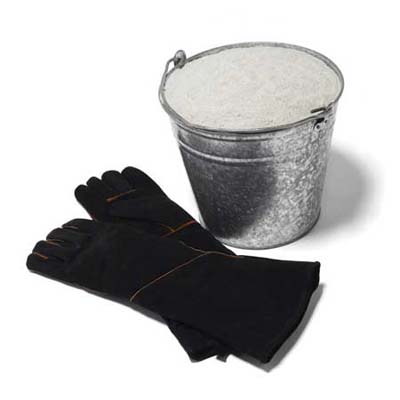 fireproof gloves and sand bucket for fire pit