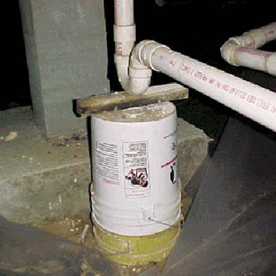 drain system supported by plastic bucket