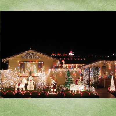 holiday decorated houses and holiday lights