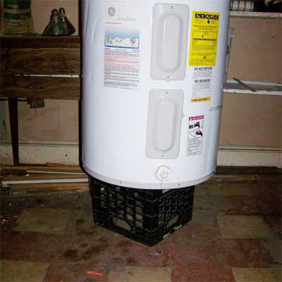 milk crate as sole support and stand for an active water heater