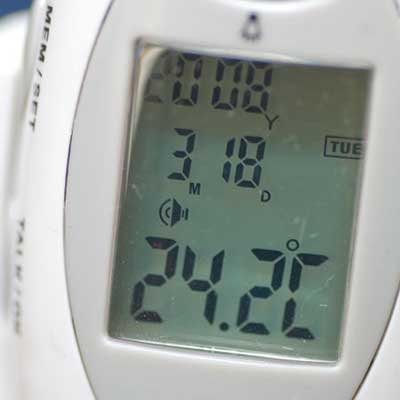 digital face on a hygrometer
