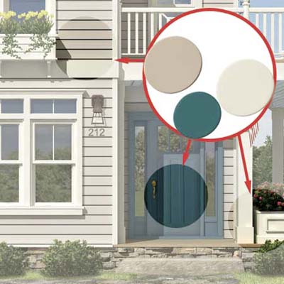 the Photoshop rendering of an architect's proposed changes to a house emphasizing paint colors