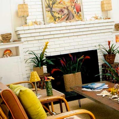 a family room made over in Polynesian style