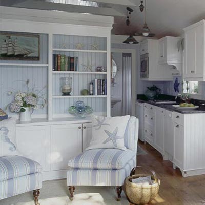 a living room made over in Cape Cod style