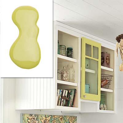 pear green paint framing a cabinet door