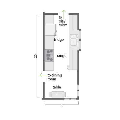 small unfinished galley kitchen floor plan