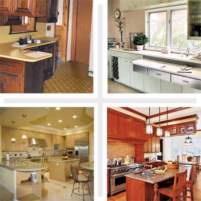 composite of four kitchens from different decades