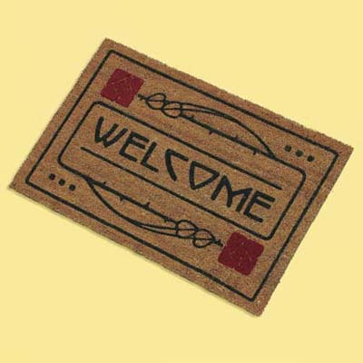 craftsman style natural fiber doormat; welcome mat