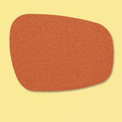 mod style orange vinyl doormat in an asymetric shape; welcome mat