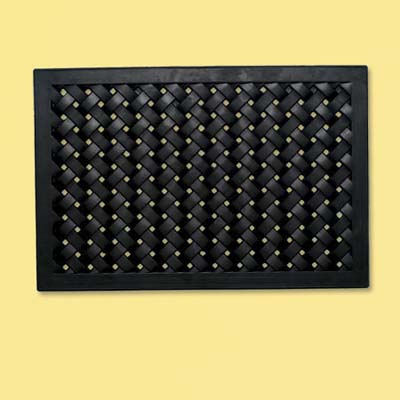 rubber doormat with a diagonal weave pattern; welcome mat