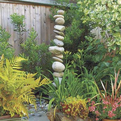 stacked stone totem pole garden accessory