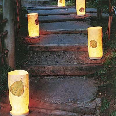 tap lights wrapped in decorative paper light outdoor steps
