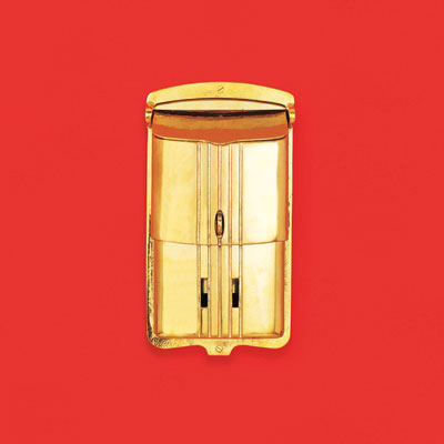 a lacquered polished brass wall-mount mailbox with an Art Deco look