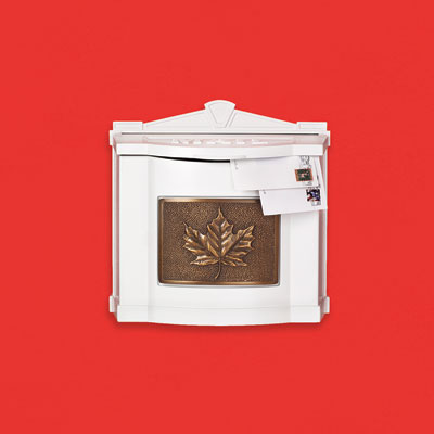 an oversized aluminum wall-mount mailbox with a brass leaf plaque and locking insert