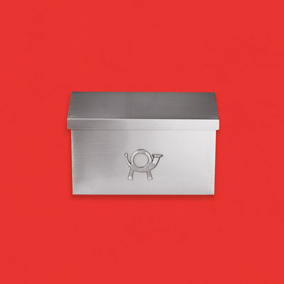 a simply designed silver aluminum wall-mount mailbox with a satin-nickel finish