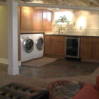 finished basement with laundry area
