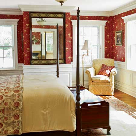 master suite bedroom and sitting room in this remodeled greek revival