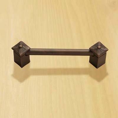 pewter bar pull in a cognac finish and a squared design for cabinets and drawers