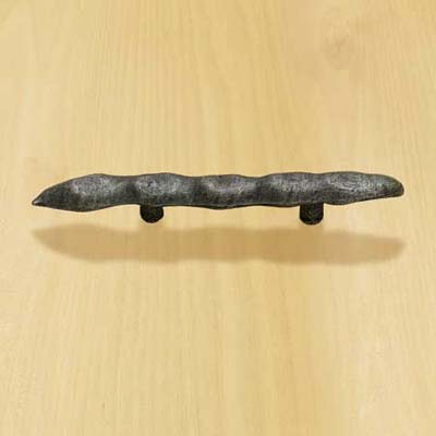 solid pewter bar pull with brass fittings and finish and a bean pod design for cabinets and drawers