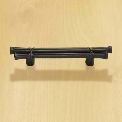 pewter bar pull with a brass insert and oil-rubbed bronze finish with a Japanese pagoda design for cabinets and drawers