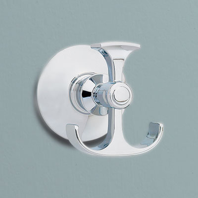 an anchor-shaped brass robe hook from Kohler with a polished chrome finish