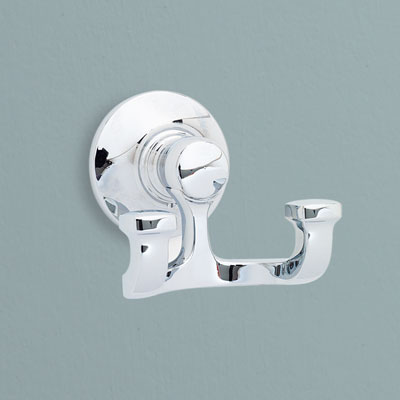 a brass robe hook from Kohler with a polished chrome finish