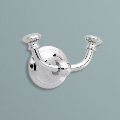 a two-pronged chrome-plated brass bath hook from Pottery Barn