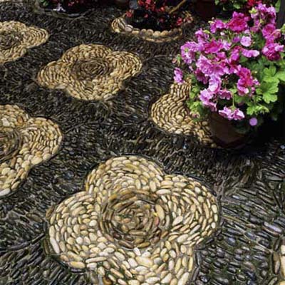 playful floral patter offset by dark tones make up this mosaic design