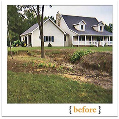 back view of reader's house before he began to build the pond