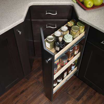 notched cabinet with full-extension drawers and pantry shelves found at the 2011 International Builder's Show