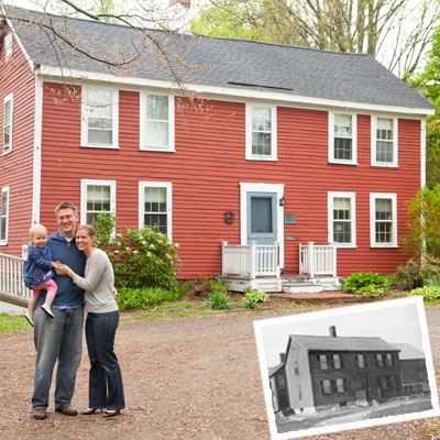 The Titlow family in front of their Bedford, Massachusetts home