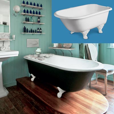 a turn-of-the-century vintage-style bath with a claw-foot tub inset