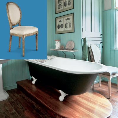 a turn-of-the-century vintage-style bath with a Louis XVI-style chair inset