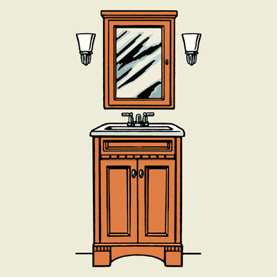 illustration of bathroom vanity with sconces