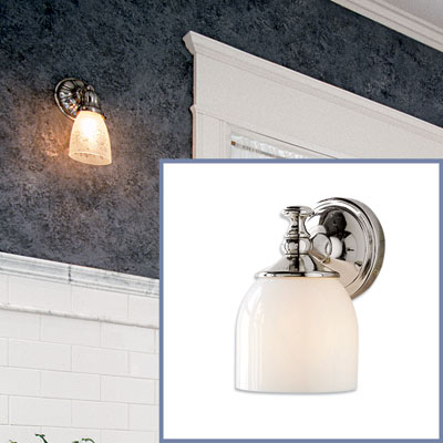 a nickel-finish sconce to go in a Victorian-style bathroom