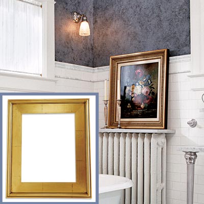 a gold-foil frame for a Victorian-style bathroom