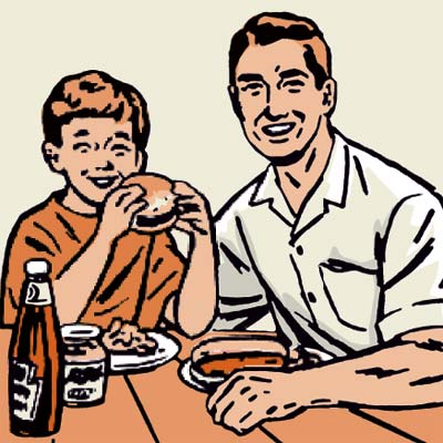 illustration of family meal on deck