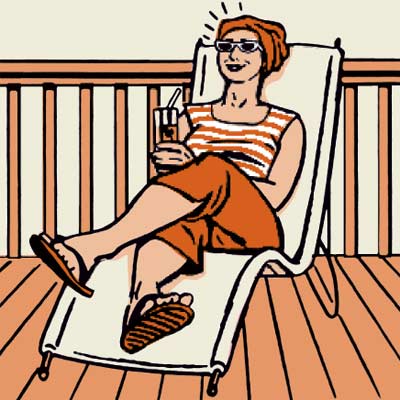 illustration of woman relaxing on deck