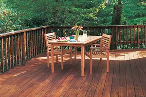 wood deck with patio dining set
