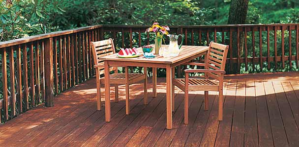 wood deck with patio dining set