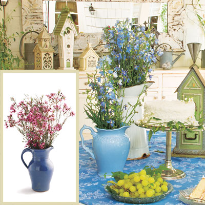 Outdoor patio dining room table with flower vase