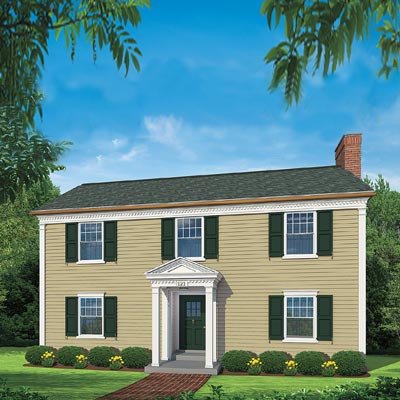 Exterior of colonial home after photoshop redo