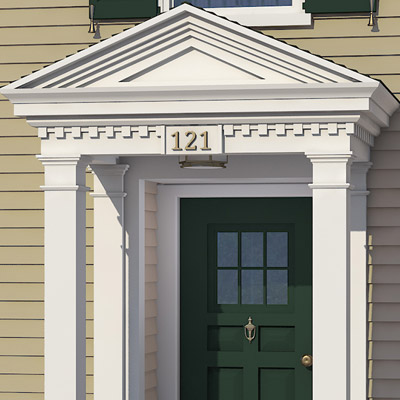 Brass house numbers of colonial home after photoshop redo