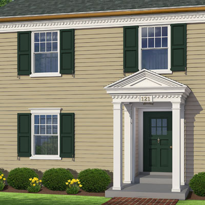 Window shutters decorate this colonial home after photoshop redo