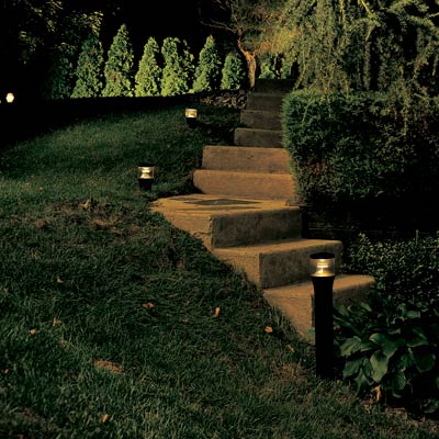 walkway stairs lit up at night