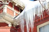 Ice dam on home exterior