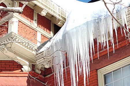 Ice dam on home exterior