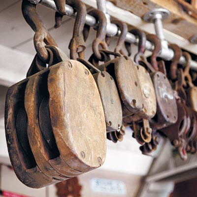 vintage block and tackle pulleys