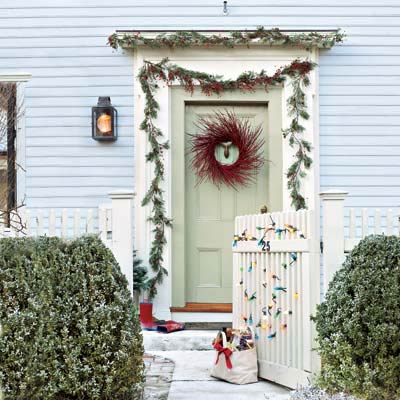 front entrance with Christmas decorations